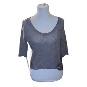 Bongo Grey Knit Sweater with Crochet Details Size XS